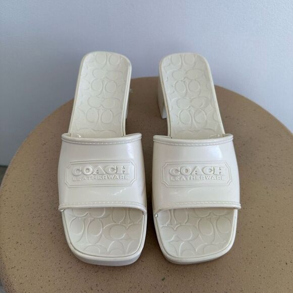 Coach Scarlett Chalk Cream Rubber Block Heel Slip On Open Square Toe Sandal - Picture 5 of 13